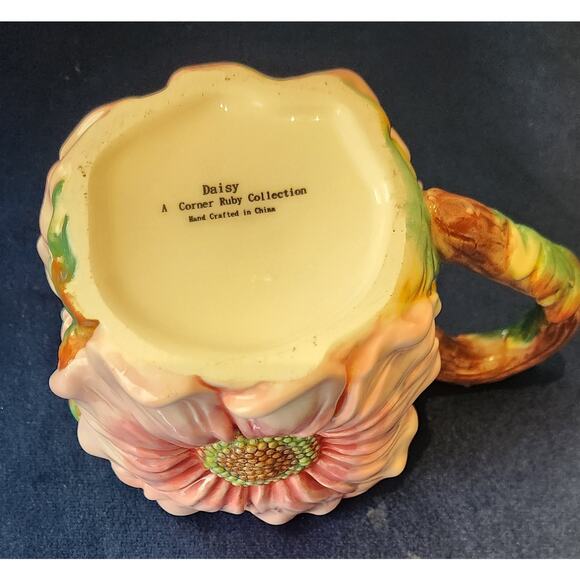 A Corner Ruby Collection Pink Daisy Ceramic Pitcher 2.5 in deep x 3 x 3 inches - Picture 6 of 9